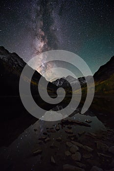 Milky way over Maroon Bells Colorado, Fall