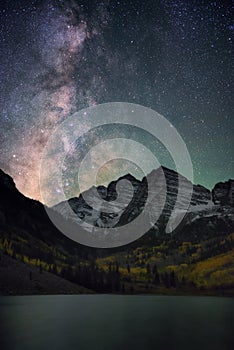 Milky way over Maroon Bells Colorado, Fall