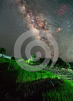 Milky way over the rice terrace at Nan province, Thailand