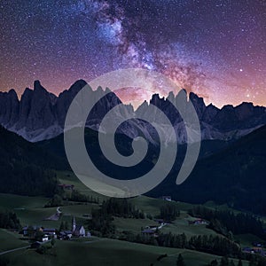 Milky Way over Santa Maddalena in Dolomites, Italy