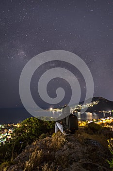 Milky way over sea and mountains