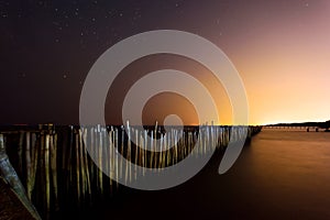 milky way over sea with twilight sky