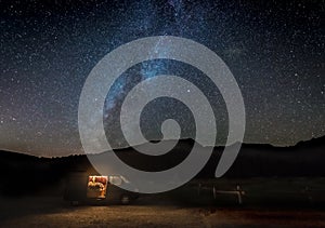 Milky Way over a van in Italian Dolomites