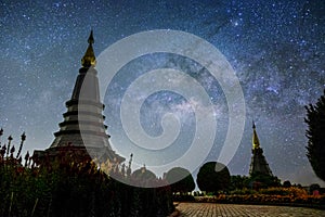 Milky way rises Doi Inthanon National Park over the pagoda Nabha