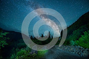 Milky Way Rising Over Back Country Road In Washington State