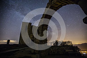 Milky way in Santuari De La Mare De Deu Del Mont church, La Garrotxa, Spain