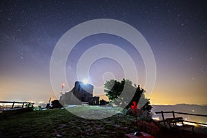 Milky way in Santuari De La Mare De Deu Del Mont church, La Garrotxa, Spain