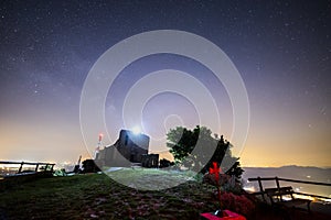 Milky way in Santuari De La Mare De Deu Del Mont church, La Garrotxa, Spain