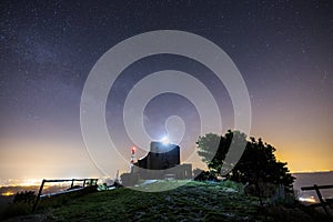 Milky way in Santuari De La Mare De Deu Del Mont church, La Garrotxa, Spain