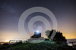 Milky way in Santuari De La Mare De Deu Del Mont church, La Garrotxa, Spain