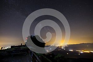 Milky way in Santuari De La Mare De Deu Del Mont church, La Garrotxa, Spain