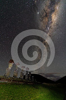 Milky Way Shows Above Moai On Easter Island, Chile