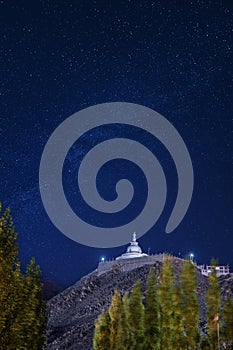 Milky way Sky Above Shanti Stupa at Leh Ladakh, India