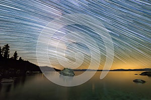 Milky Way Star Trails over Bonsai Rock at Lake Tahoe