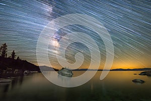 Milky Way Star Trails over Lake Tahoe in California