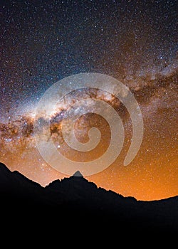 Milky Way over Mt Ausangate and the Andes mountains. Cusco, Peru photo