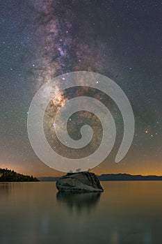Milky Way Galaxy over Bonsai Rock, Lake Tahoe. photo