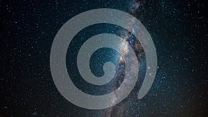 Milky Way time lapse and rotating starry sky, center close up, galaxy core details, bright nebula, night sky in Namibia