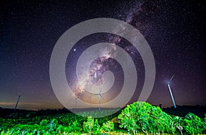 Milky way with wind turbines