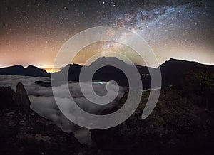 Milkyway at Maido over a sea of clouds in Saint Paul, Reunion Island photo