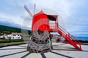 mill on Avenida do Mar, red with strong colors in the parish of SÃ£o Roque, Pico Island, Azores archipelago.