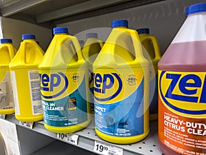 Mill Creek, WA USA - circa June 2022: Angled view of Zep specialty cleaning products for sale inside a Staples store