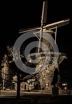 Mill ` De Valk` Leiden by night