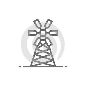 Mill, millwheel, watermill, agriculture, farming line icon.