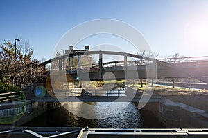 Mill street bridge passing over the Lachine Canal in Old Montreal