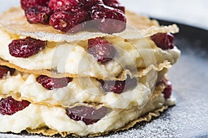 Mille-feuilles with cream and cramberries