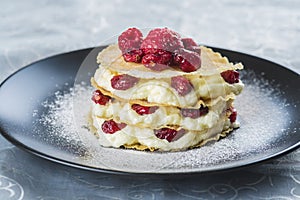 Mille-feuilles with cream and cramberries photo