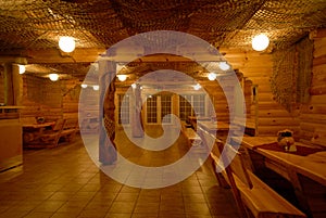 Milled log house interior photo