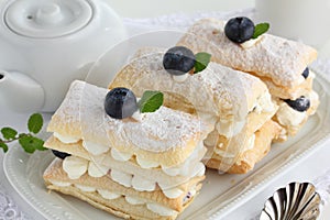 Millefeuille with blueberries. photo