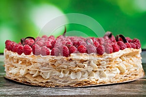 Millefeuille cake with raspberry