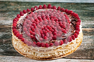 Millefeuille cake with raspberry