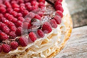 Millefeuille cake with raspberry