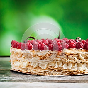 Millefeuille cake with raspberry