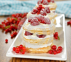 Millefeuille with raspberry photo