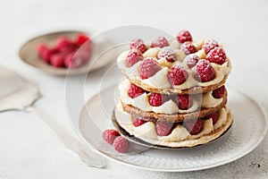 Millefeuille with vanilla cream and raspberry