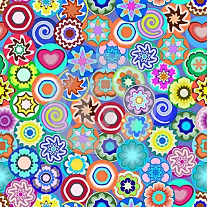 Millefiori - colorful seamless pattern. Abstract mosaic pattern with glass beads. Vector clipart