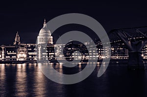 Millenium bridge seen from the Tate Modern. St Paul's Cathedral