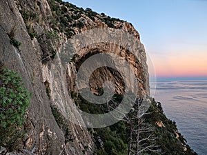 Millenium cave in a limestone cliff in cala gonone sardinia