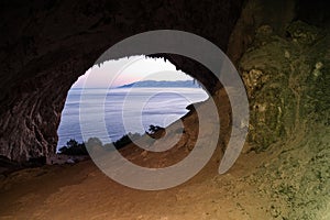 Millenium cave in a limestone cliff in cala gonone sardinia