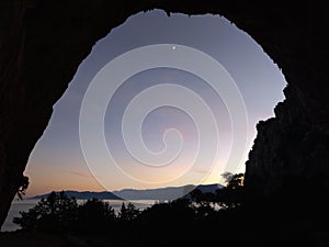 Millenium cave in a limestone cliff in cala gonone sardinia