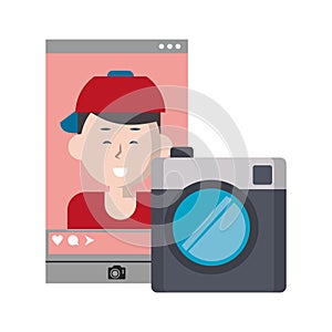 Millennial selfie on social network smartphone screen