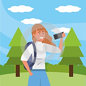 Millennial student using smartphone outdoors