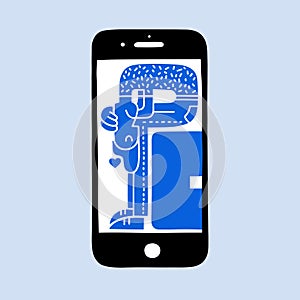 Millennial user, male character, smartphone addiction vector