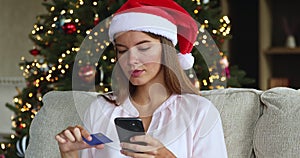 Millennial woman making Christmas purchases online receive refusal of payment