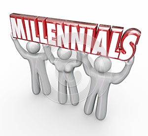 Millennials 3 Young People Lifting Word Youth Marketing