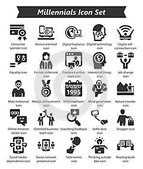 Millennials Black Icon Set